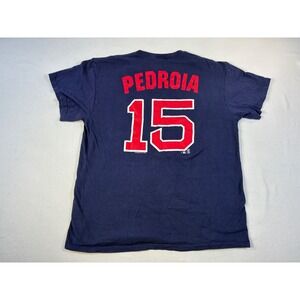 Vintage MLB Boston Red Sox Dustin Pedroia 15 Navy Blue T-Shirt Mens Large
